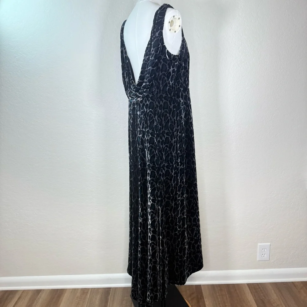 Vintage Opera at Richards Blue Animal Print Velvet Maxi Plunge Dress Size 16 UK